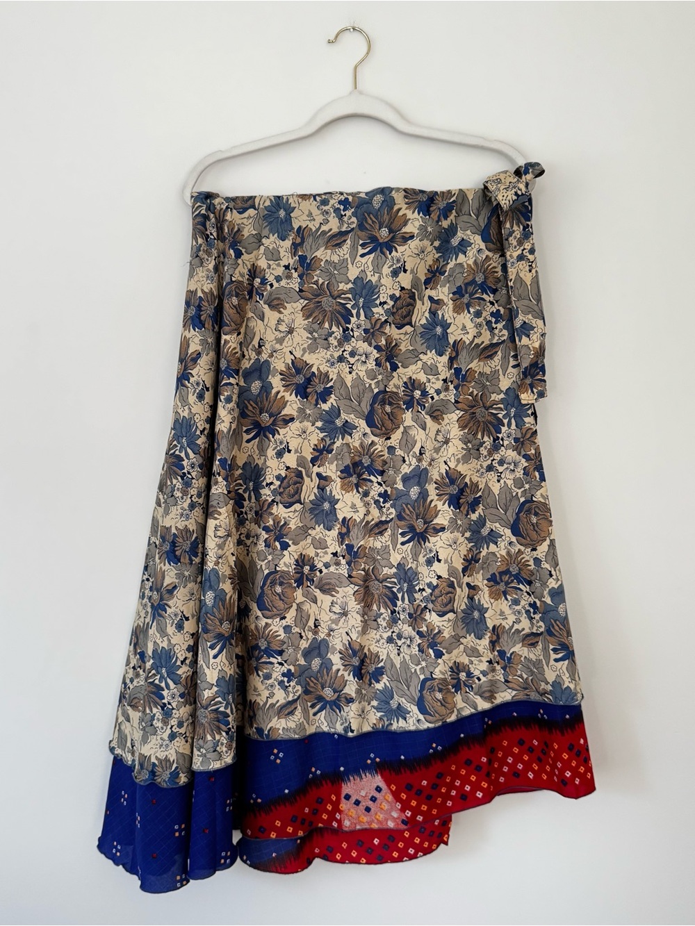 100% Silk Upcycled Sari Reversible Maxi / Midi Floral Wrap Tie Skirt – One Size